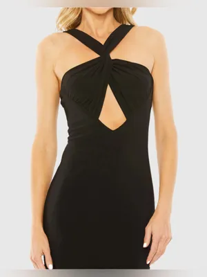 MAC DUGGAL Black Knotted Halter Neck Keyhole Jersey Gown Size 2 (SOLD OUT) thumbnail 6