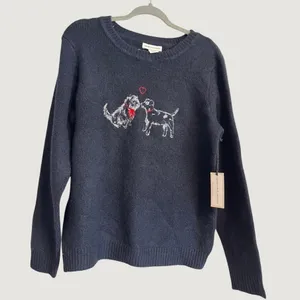 Cupcakes and Cashmere Navy Blue Dog Puppy Love Heart Embroidered Knit Sweater L thumbnail 2