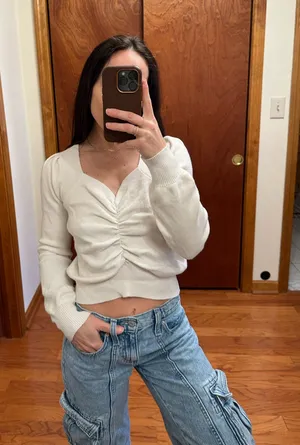 Pretty Garden White Ribbed Sweater thumbnail 1