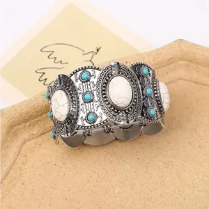 Bohemian Retro Style Silver Color Elastic‎ Women's Turquoise Bracelet thumbnail 8