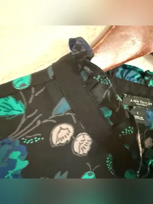 Ann Taylor Womens Shirt Blouse Blue Green Floral Long Sleeve Button Up Large thumbnail 8