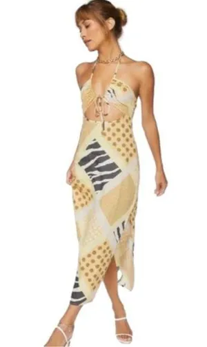 Zebra Patternblock Halter Yellow Midi Dress NWT thumbnail 1