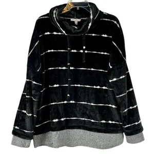 Como Vintage Black White Striped Drawstring Cowl Neck Sweatshirt XXL thumbnail 1