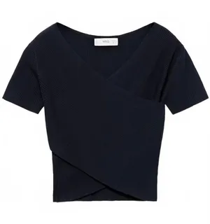 Mango Wrap Crop Top NWT Gumy Dark Navy Teens Small thumbnail 1