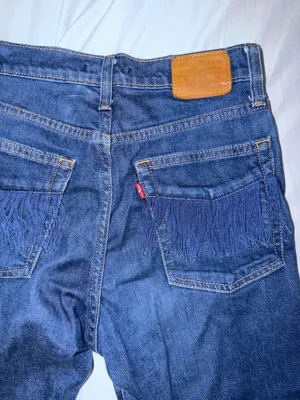 Levi fringe dark wash wedgie straight jeans thumbnail 2