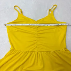 Yathon Yellow Ruched Front Midi‎ Sundress with Spaghetti Straps Size L thumbnail 4