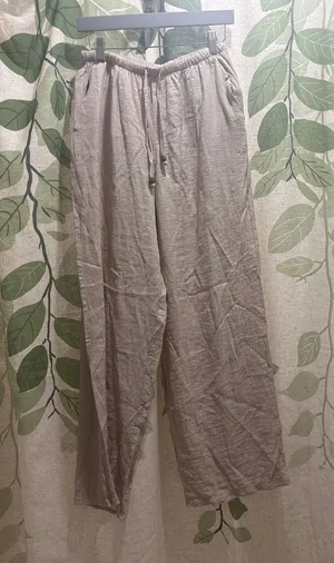 Zara Light Beige Drawstring Linen Pants thumbnail 1