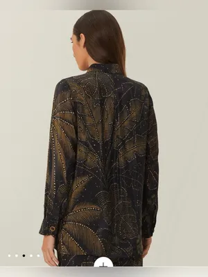 FARM Rio palm-print Crystal Embedded button-up Long Sleeve shirt Size Small thumbnail 3