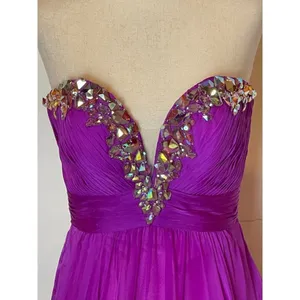 La Femme Purple Magenta Strapless‎ Rhinestone Sweetheart Neck Gown Size 0 thumbnail 8