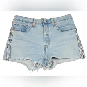 Levi's Light Blue Jean Shorts with Frayed Hem thumbnail 2