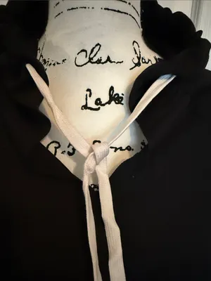 BloomChic Black Hooded Pullover with White Drawstrings and Sleeve Stripes Size 10 thumbnail 5