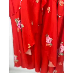 Altar'd State Wrap Dress Hi Lo Ruffle Orange Red Floral Medium Romantic Garden thumbnail 9