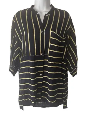 Intimately Free People Size XS Navy‎ Blue High Low Striped Blouse Tunic thumbnail 1