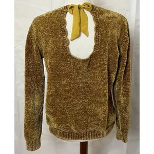Buffalo Women’s David Bitton Yellow Knit Sweater Long Sleeve Cut Out Back Size L thumbnail 2