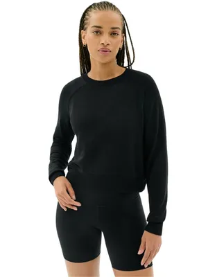 Splits59 Brooks Fleece Long Sleeve Sweatshirt Women's XS Black Active Lounge NWT thumbnail 3