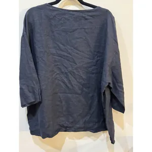 Brynn Walker 100% Linen Popover Lagenlook Blouse Top Size Small Black thumbnail 3
