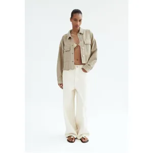 NWT‎ Zara Piercing Cropped Overshirt Jacket in Taupe Size Extra Large thumbnail 2