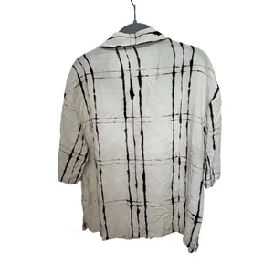 Zara Abstract Print Button Up Shirt Women’s M Beige Black Oversized Blouse thumbnail 6