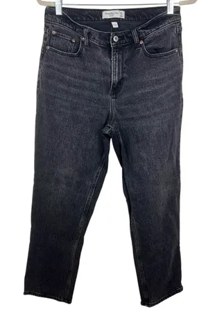 Abercrombie Straight Mid-Rise Jeans Curve Love 29/8 Short Black thumbnail 1