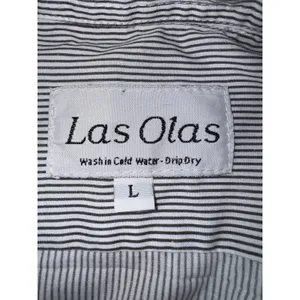 Las Olas Vintage Pinstripe Ladybug Embroidered Short Sleeve Button Down Shirt Lg thumbnail 4