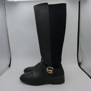 Coach Farah Tall C0625 Black Leather Riding Boots Gold Horse Carriage Womens 8B thumbnail 2