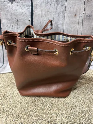 Dooney & Bourke saffiano Brown Leather Drawstring Bucket Bag thumbnail 6