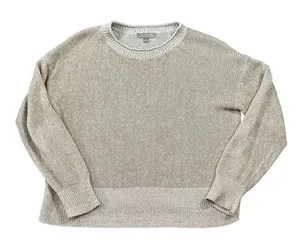 J. Crew‎ Size Small Marled Knit Crewneck Sweater Tan Cream Long Sleeve Coastal thumbnail 1