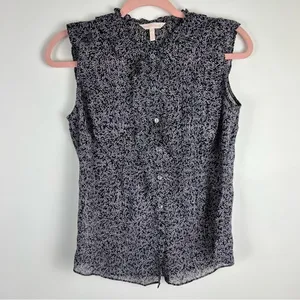 Rebecca Taylor Silk Blend Metallic Ruffle Sleeveless Blouse Size 00 thumbnail 8