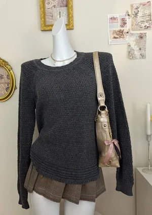 Old Navy Gray Textured Knit Sweater Size M thumbnail 1