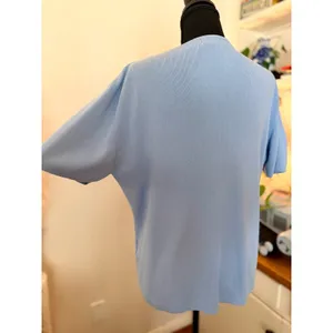 Kaydee Periwinkle light Blue V-Neck Knit Medium Soft Rayon Blend Short Sleeve thumbnail 6
