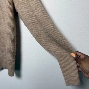 Quince Women Merino Wool Alpaca Sweater Large Tan‎ Ribbed Cowl Neck Raglan L thumbnail 3