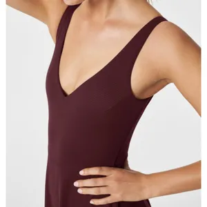 Spanx Pique Shaping Swim Dress Mulberry V-Neck Jacquard A-Line Skort Fit-&-Flare thumbnail 4