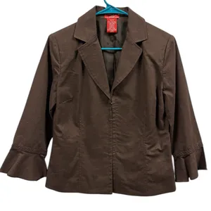 Oscar De La Renta Linen Brown 3 Quarter Bell Sleeve Hook Front Top Jacket Size 8 thumbnail 1