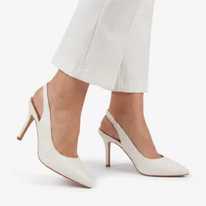 Unbranded Slingback Pumps Womens 8 Pointed Toe Stiletto Cream Faux Leather Good thumbnail 1