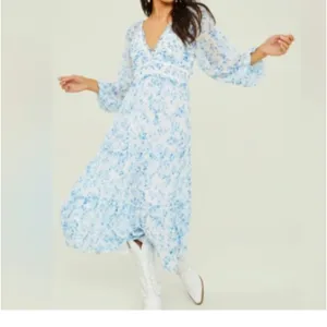 Altar'd State Floral Cottagecore Prairie Maxi Dress Lace Up XL Boho Romantic New thumbnail 2