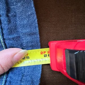 No Tag Denim Tie Blue Jean Jacket With Yellow Thread Collar Button Down Sz 9/10. thumbnail 12