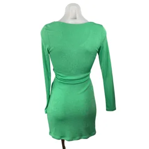 Superdown Women's Green Long Sleeve Plunge Ring Tie Mini Bodycon Dress Size M thumbnail 4