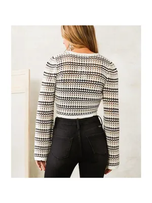 Emory Park Boho Feminine Crochet Knit Cream Multicolored Cropped Sweater thumbnail 4