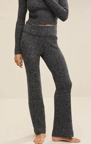 Aerie Sweater Pants Flare Gray Thick Knit Cozy Loungewear Soft & Stretchy Size S thumbnail 1
