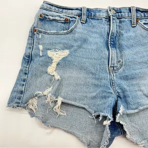 Abercrombie & Fitch High Rise Mom Lt Blue Factory Distressed Cutoff Jean Short thumbnail 4