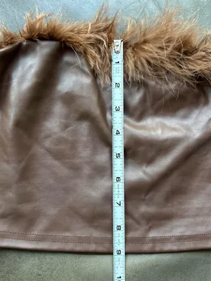 SHEIN Brown Faux Leather Feather-Trim Crop Top thumbnail 7