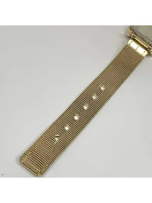 Women’s gold tone watch 27mm square case mop dial rhinestones mesh band running thumbnail 7