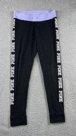 Victoria's Secret PINK Leggings Women‎ Large Charcoal Grey Logo Spellout Y2K thumbnail 1
