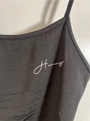 Women’s Size Large Cropped Tank Top Black White‎ Hunny Lettuce Hem Square Neck thumbnail 6