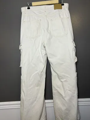Cotton On Cargo Wide Leg Jeans Womens 10 White Light Wash Relaxed Denim thumbnail 6