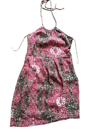 Free‎ People Red and Black Pleated Linen Blend Sundress thumbnail 1