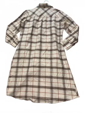 Asymmetrical Hem Plaid Long Sleeve Shirt Dress Tunic Flannel Style thumbnail 5