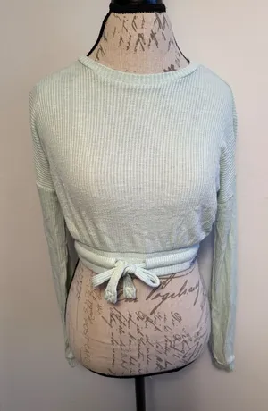 Gymshark Mint Green Ribbed Tie Front Long Sleeve Crop‎ Top Size S thumbnail 1