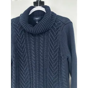 Lands‎ End Drifter Blue Cableknit Turtleneck Sweater Womens Large Fisherman thumbnail 3