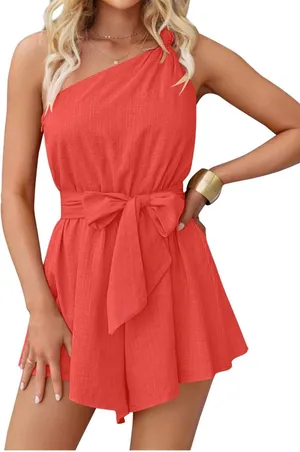 Amazon Coral One Shoulder Romper thumbnail 2